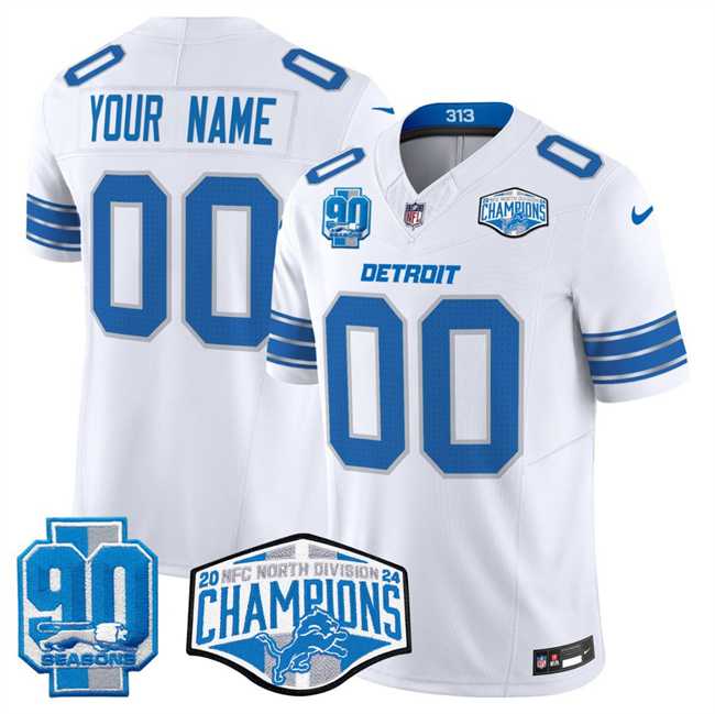 Men & Women & Youth Detroit Lions Active Player Custom White 2024 NFC North Champions 90th Anniversary Patch F.U.S.E. Vapor Limited Stitched Jersey